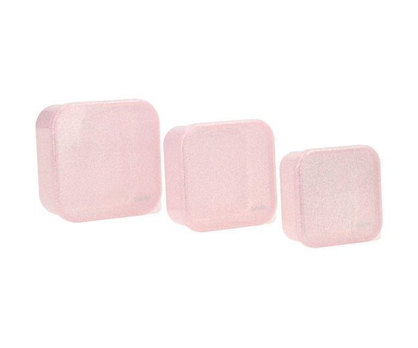 3 rosafarbene Lunchboxen mit Glitzereffekt