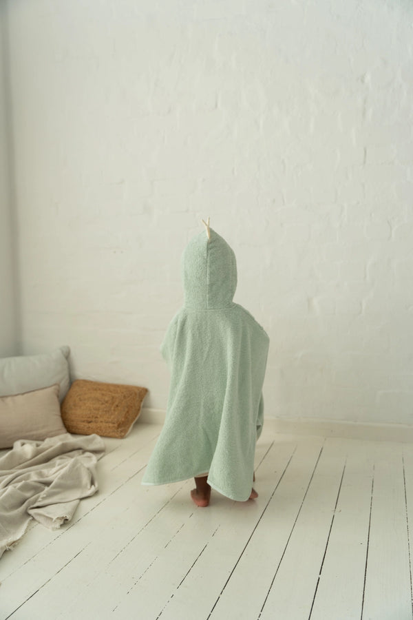 Kapuzenponcho in grün mit Dino-Zacken