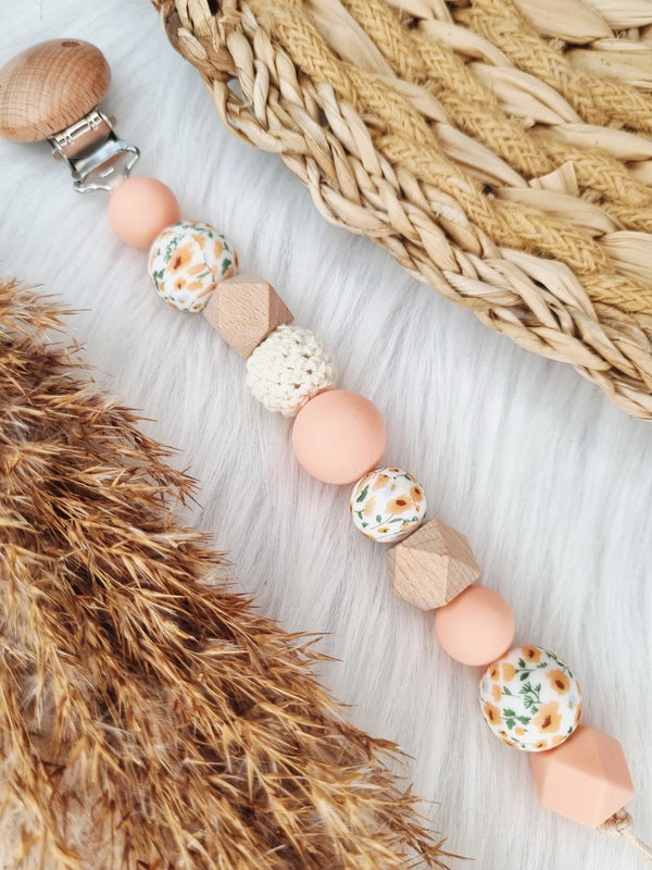 Schnullerkette Blume orange - Pfirsich