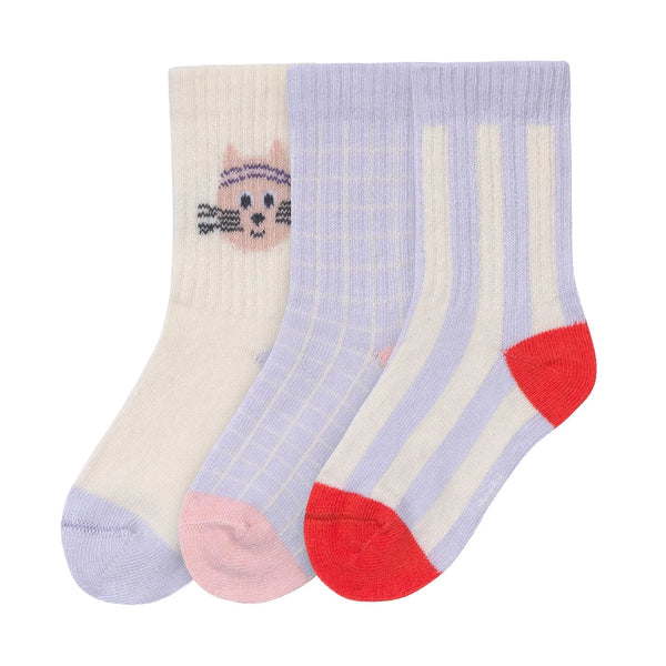 Tennissocken Kinder 3er-Set - Bio Baumwolle, Katze