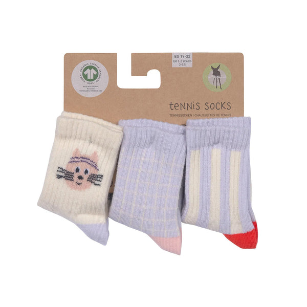 Tennissocken Kinder 3er-Set - Bio Baumwolle, Katze