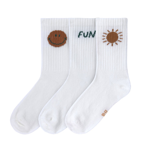 Tennissocken Kinder 3er-Set - Little Gang, Fun Weiß