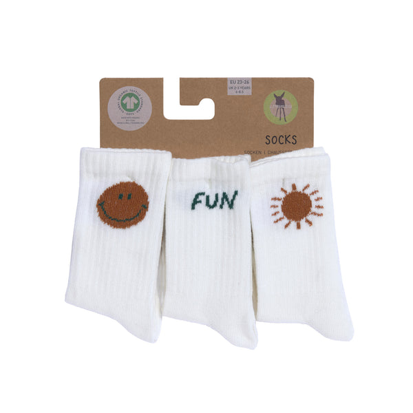 Tennissocken Kinder 3er-Set - Little Gang, Fun Weiß