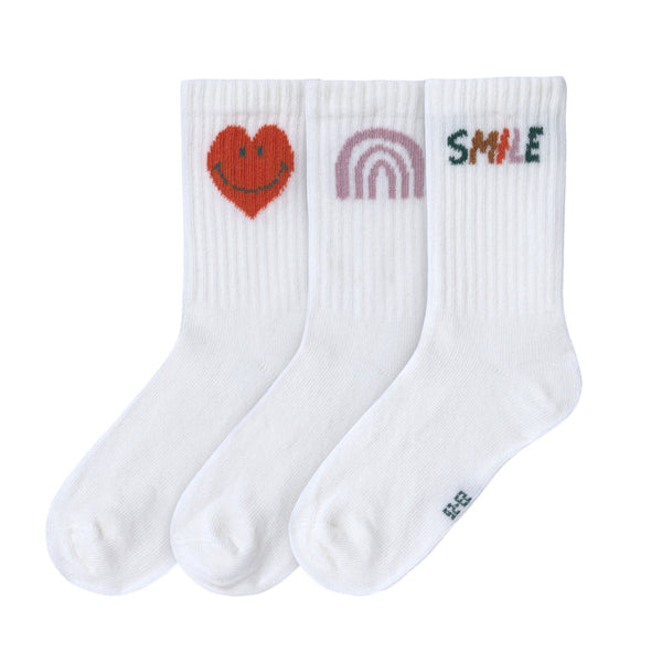 Tennissocken Kinder 3er-Set - Little Gang, Smile Weiß