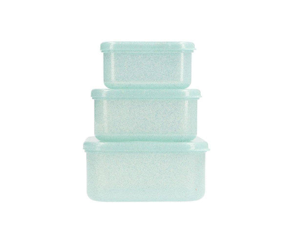 3 x Lunchboxen in Türkis mit Aqua-Glitter