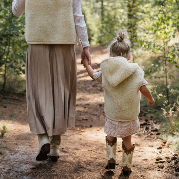 Kinderweste Wolle Beige mit Kapuze - Reißverschluss