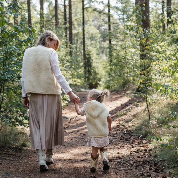 Kinderweste Wolle Beige mit Kapuze - Reißverschluss