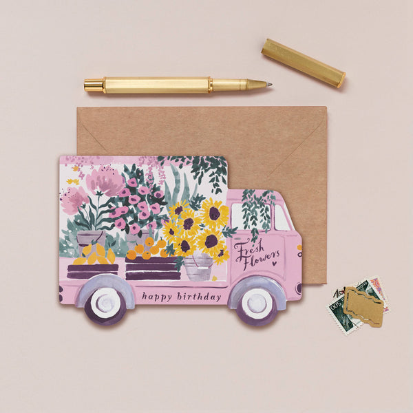 Flower Truck Geburtstagskarte | Weibliche Geburtstagskarte | Floral