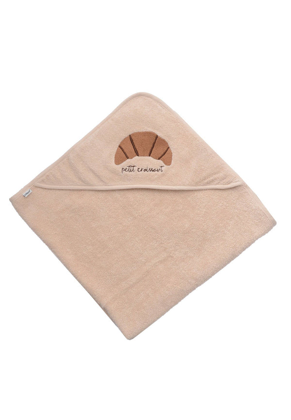 Kapuzenbadetuch in beige mit Croissant Stickerei