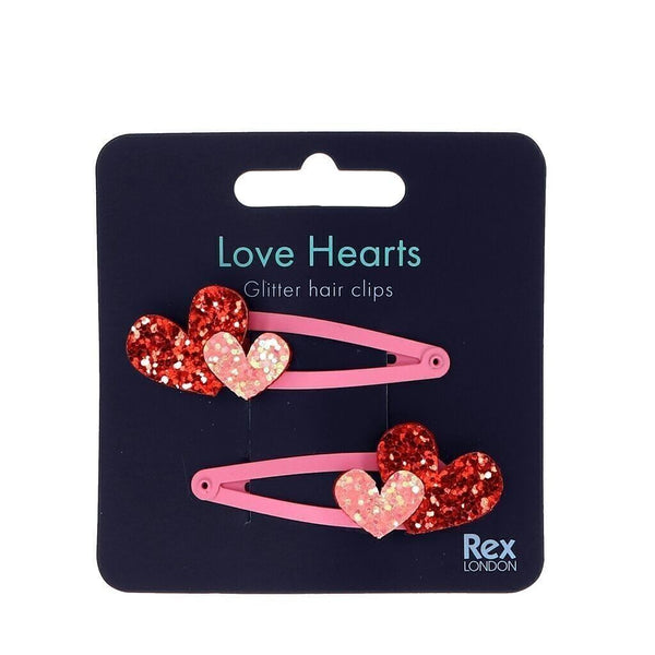 Glitzernde Haarspangen (2er-Set) - Love Hearts