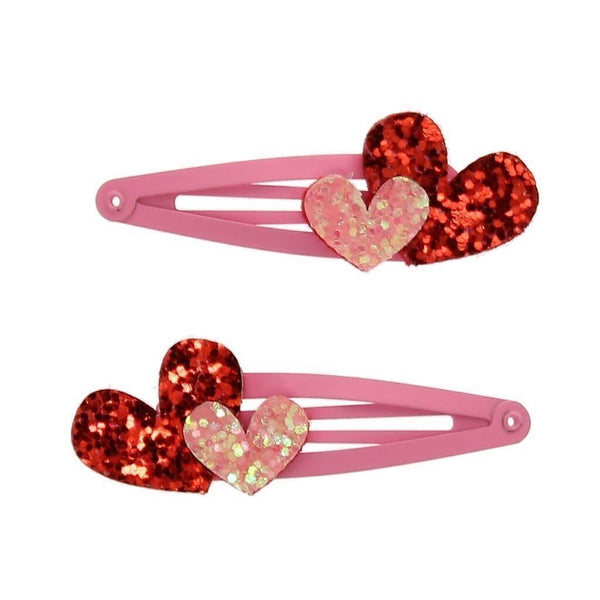 Glitzernde Haarspangen (2er-Set) - Love Hearts