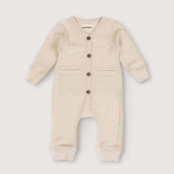 Jumpsuit aus Wolle mit Rippstrick - Oat