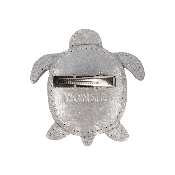 Gurt Hairclip | Shimmer Turtle | Silver Grey Metallic Leather