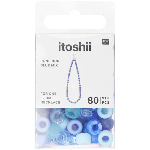 itoshii - Ponii Beads Blau Mix 9x6mm 80 Stück