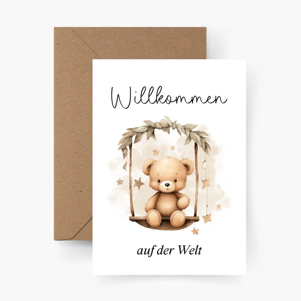 Happy Birthday | Geburt Teddy | Postkarte mit Umschlag
