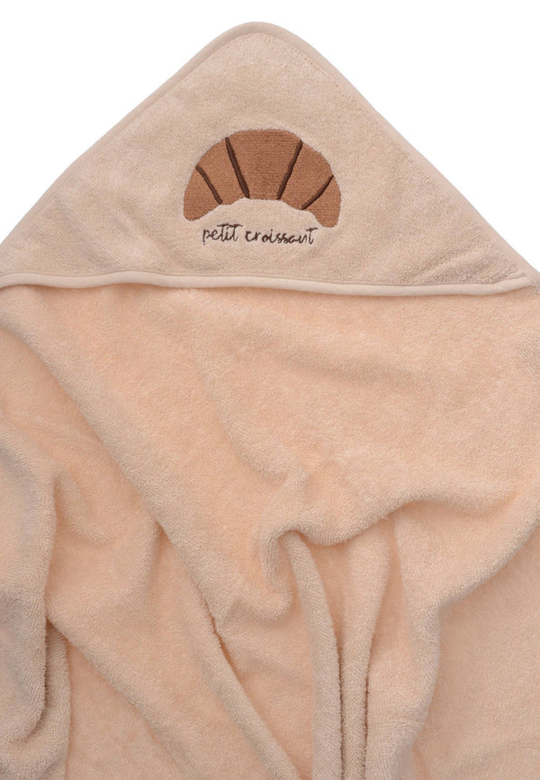 Kapuzenbadetuch in beige mit Croissant Stickerei
