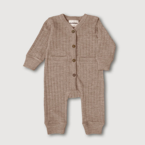 Jumpsuit aus Wolle mit Rippstrick - Sand