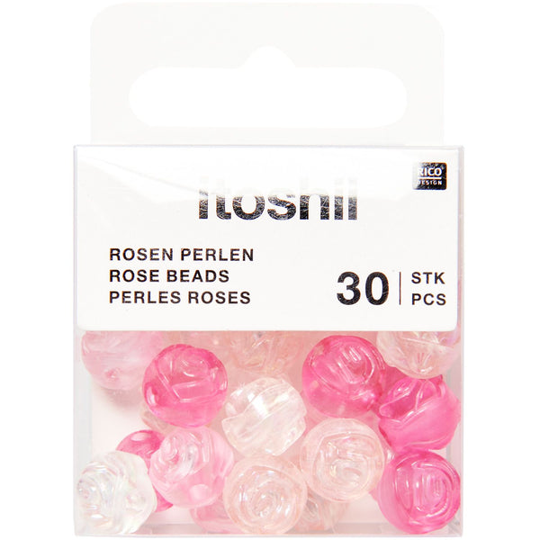 itoshii Rosen Perlen rund Irisierend/Pink Transparent 30 Stück