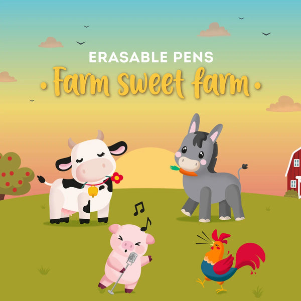 Farm Tiere Set mit 4 Löschbaren Gelstiften - Erasable Pen
