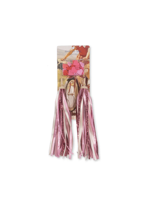 BICYCLE STREAMERS AND BEADS - PINK GLITTER