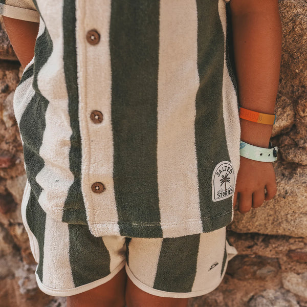 Wide Stripe | Sporty Shorts | Bronze Green