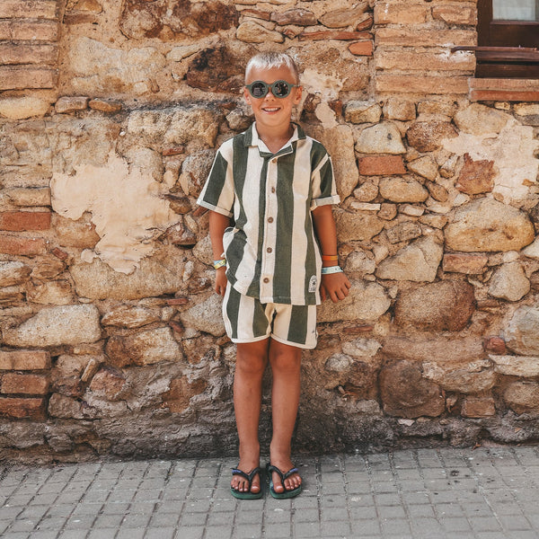 Wide Stripe | Loose Shirt | Bronze Green