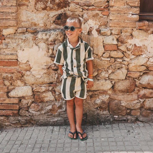 Wide Stripe | Loose Shirt | Bronze Green