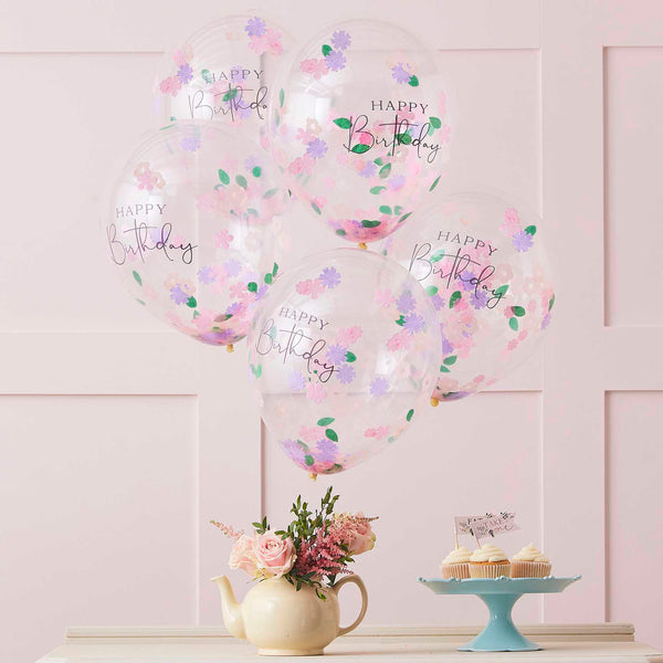 Happy Birthday Blumen Konfetti Luftballons
