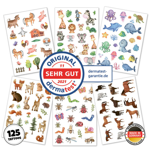 Kinder-Tattoos ‚Tiere‘ (125 Stk.)