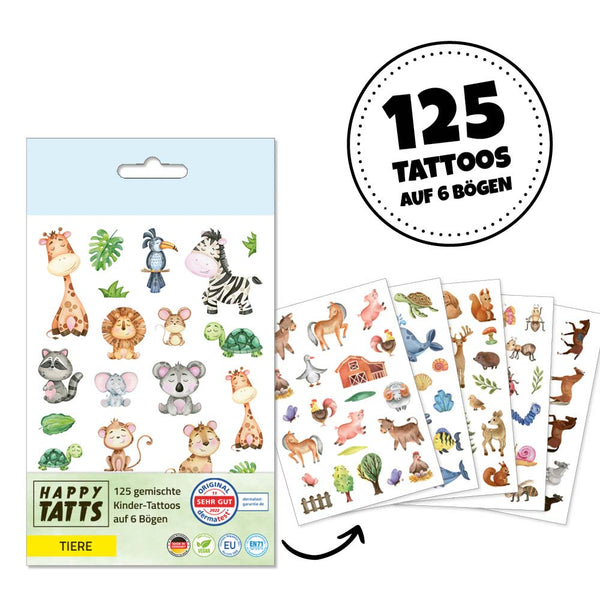 Kinder-Tattoos ‚Tiere‘ (125 Stk.)