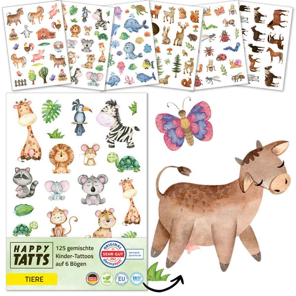 Kinder-Tattoos ‚Tiere‘ (125 Stk.)