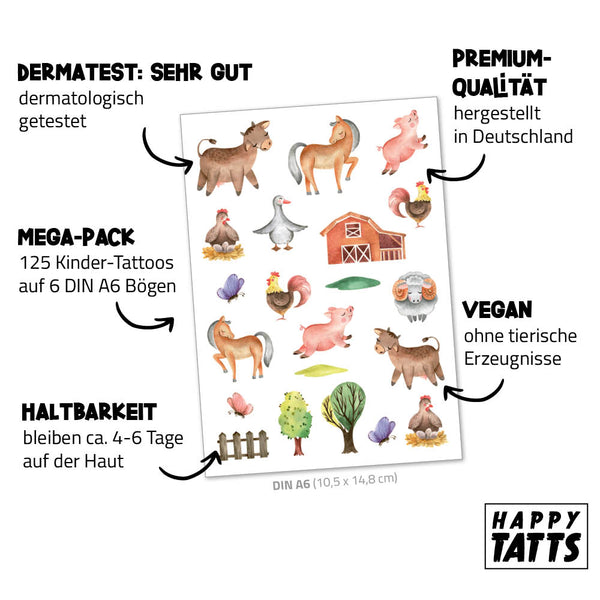 Kinder-Tattoos ‚Tiere‘ (125 Stk.)