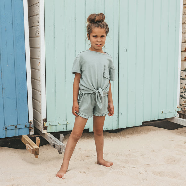 Textured Jersey | Ruffle Shorts | Ocean