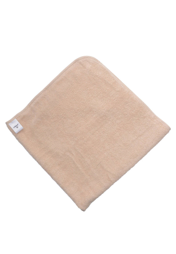 Kapuzenbadetuch in beige mit Croissant Stickerei