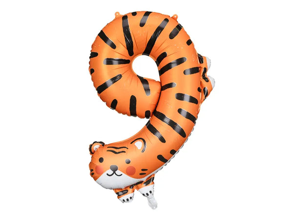 Folienballon Ziffer 9 - Tiger, 64x87 cm, Mix