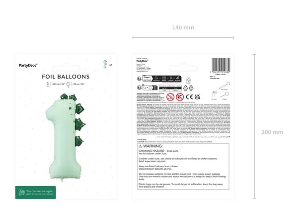 Folienballon Zahl ''1'' Dinosaurier