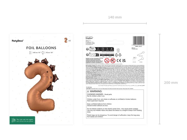 Folienballon Zahl ''2'' Dinosaurier