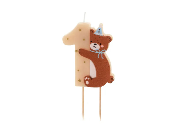 Geburtstagskerze Zahl 1 mit Teddybär, 7 cm