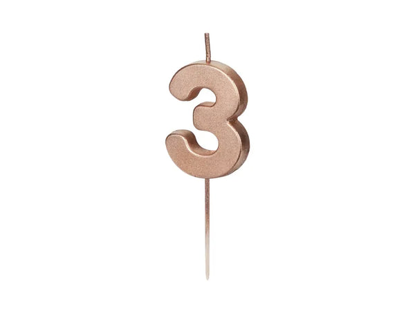 Geburtstagskerze Nummer 0-9, Roségold, 4,5 cm
