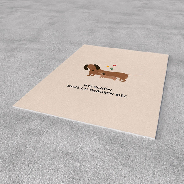 Postkarte - Dackel zur Geburt