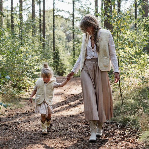 Kinderweste Wolle Beige mit Kapuze - Reißverschluss