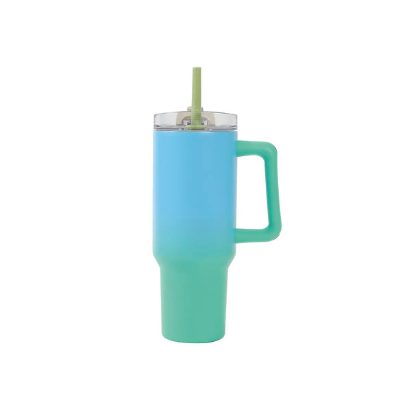 Tumbler with Handle and Straw Lid Green Aqua