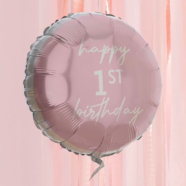 Rosa Happy 1st Birthday Luftballon
